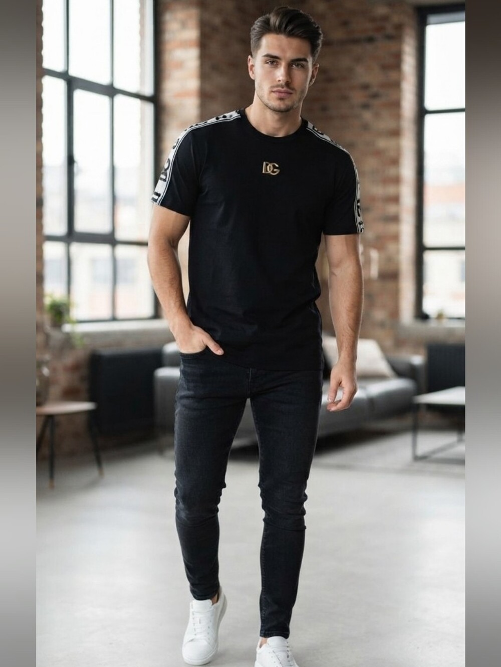 Dolce & Gabbana DG Logo Tape Short Sleeve T-Shirt • Black